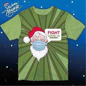 Прикольные футболки: Дед Мороз - Fight COVID-19